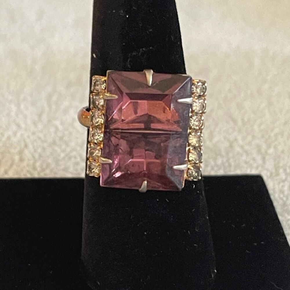 Ring costume jewelry large amethyst adjustable